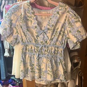 Umgee Blue and Green Floral Blouse